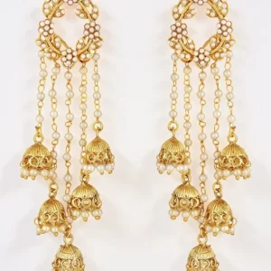 shining diva fashion gold plated stylish pearl jhumka jhumki traditional earrings for women and girls (golden) (8630er)
